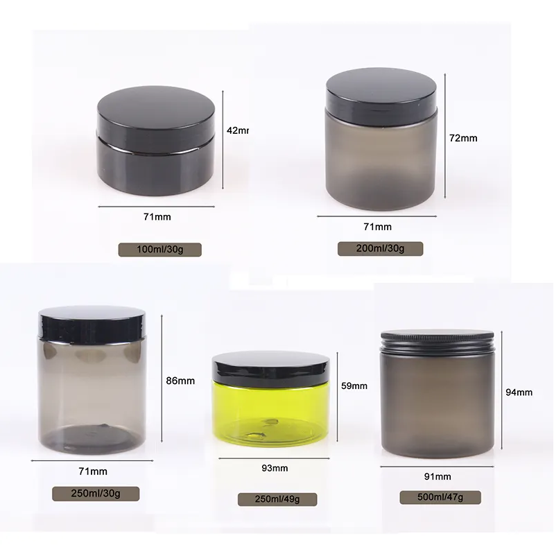 Cylinder transparent empty 100/200/250/500ml PET plastic jar cosmetic packaging for cream