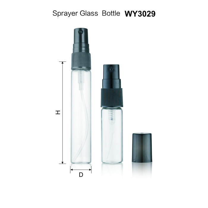 5ml 8ml 10ml 12ml 15ml Clear Tube Glass Bottle with White Or Black Plastic Sprayer for Perfume Vials