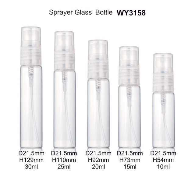 10ml 15ml 20ml 25ml 30ml Clear Glass Perfume Bottles wholesale with Clear Plastic Sprayer