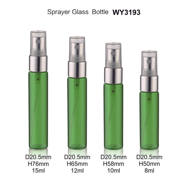 8ml 10ml 12ml 15ml Green Spraying Perfume Bottle with Shiny Silver Pump