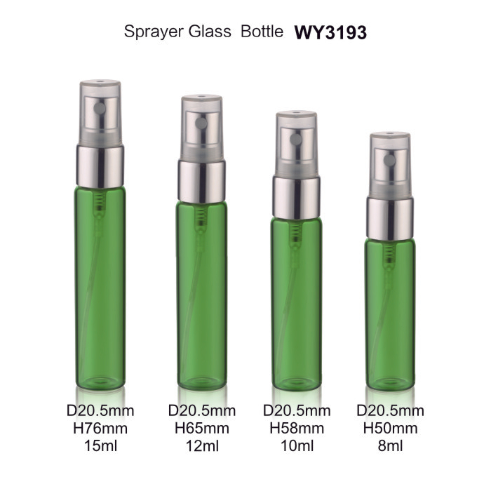 8ml 10ml 12ml 15ml Green Spraying Perfume Bottle with Shiny Silver Pump