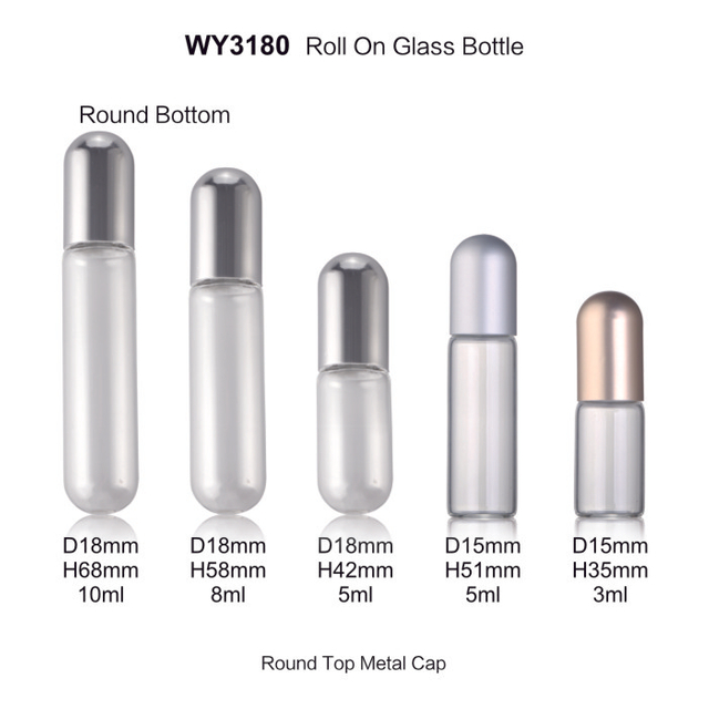 3ml 5ml 5ml 8ml 10ml Clear Tube Glass Empty Roll on Bottles with Silver Metal Cap for Serums And Essential Oils