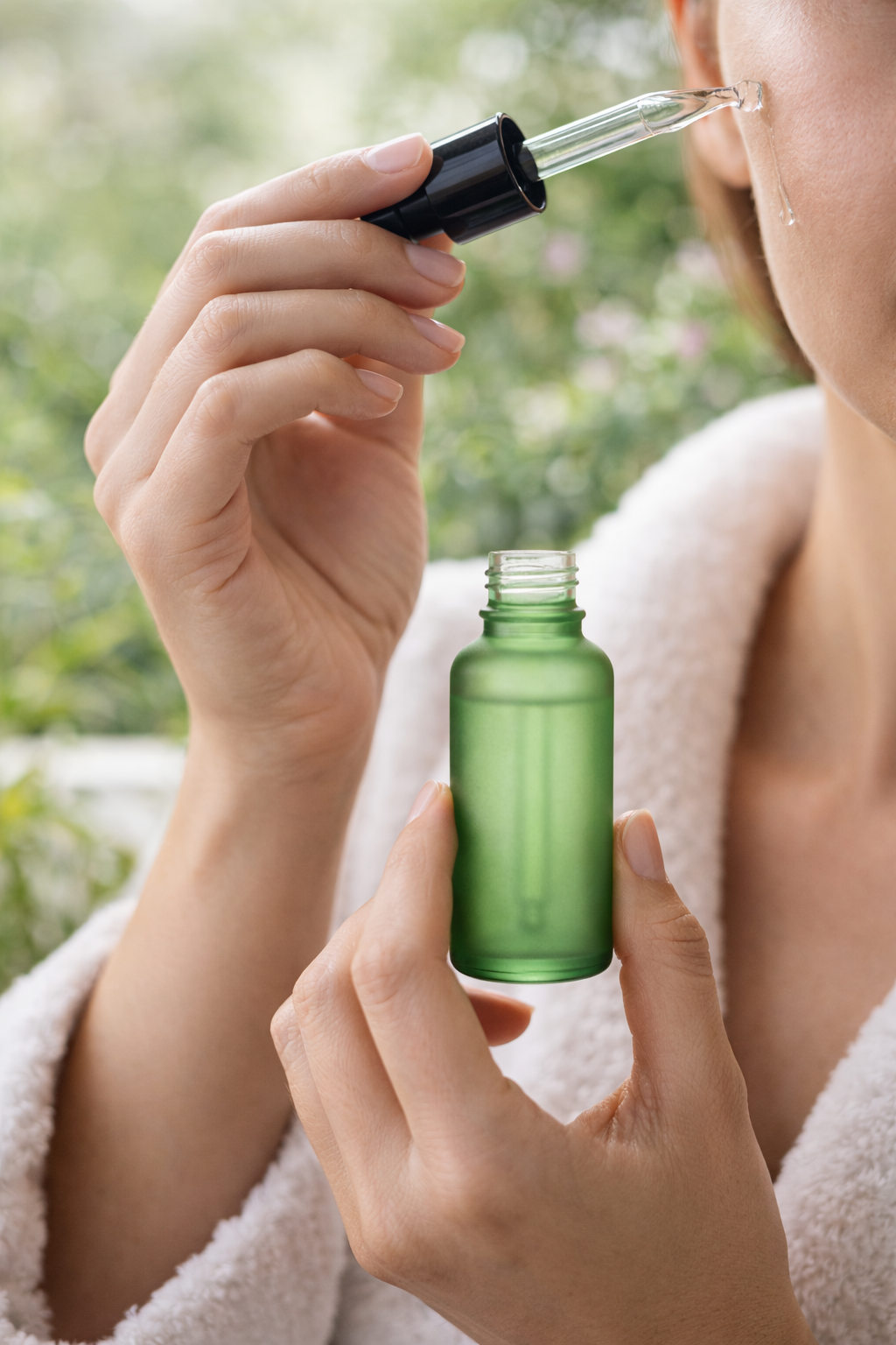 Frosted Green Glass Dropper Bottle