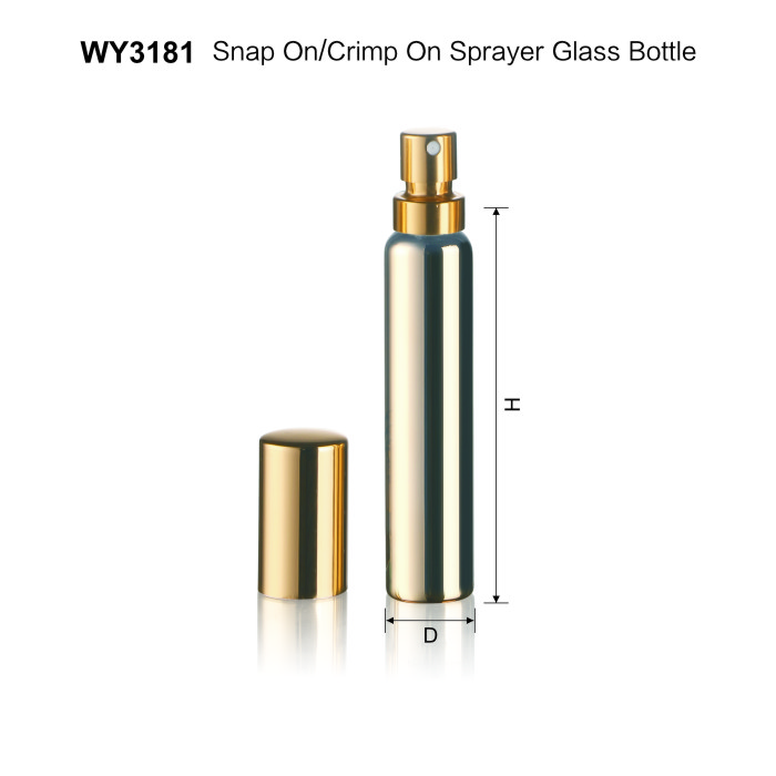 10ml 15ml 20ml Shiny Silver And Golden Color Snap on Sprayer Glass Bottle for Perfume