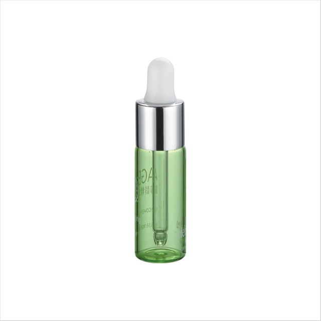 3ml 5ml 8ml 10ml Mini Green Round Glass Bottle with Shiny Silver Pump Dropper for Serum And Essential Oil