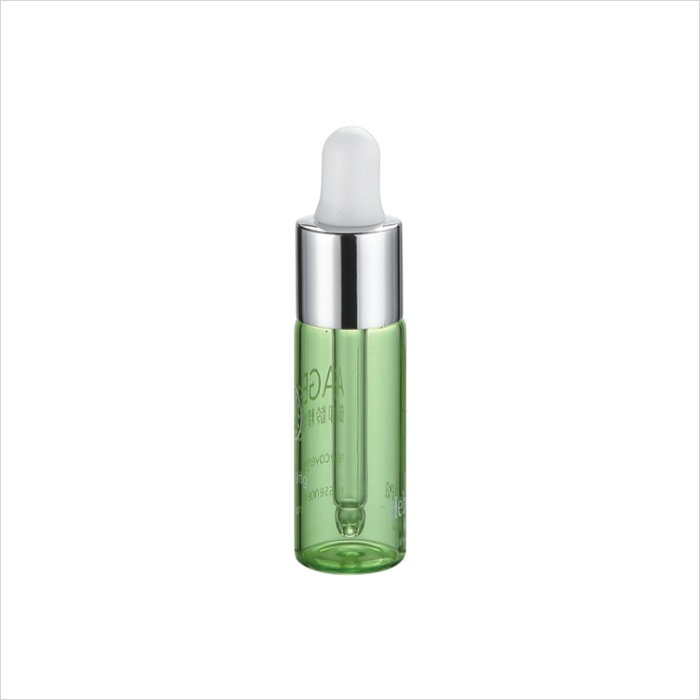 3ml 5ml 8ml 10ml Mini Green Round Glass Bottle with Shiny Silver Pump Dropper for Serum And Essential Oil