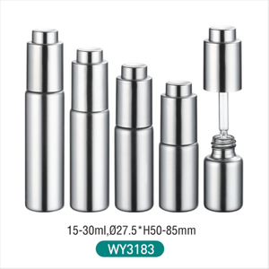 15ml 20ml 25ml 30ml 35ml Silver Round Shape Tube Glass Bottle with Silver Pump Dropper for Cosmetic Packaging And Serum Bottle