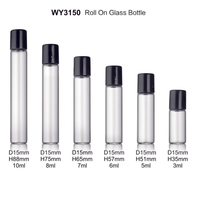 3ml 5ml 6ml 7ml 8ml Clear Roller Ball Bottles with Black Plastic Cap for Essential Oils