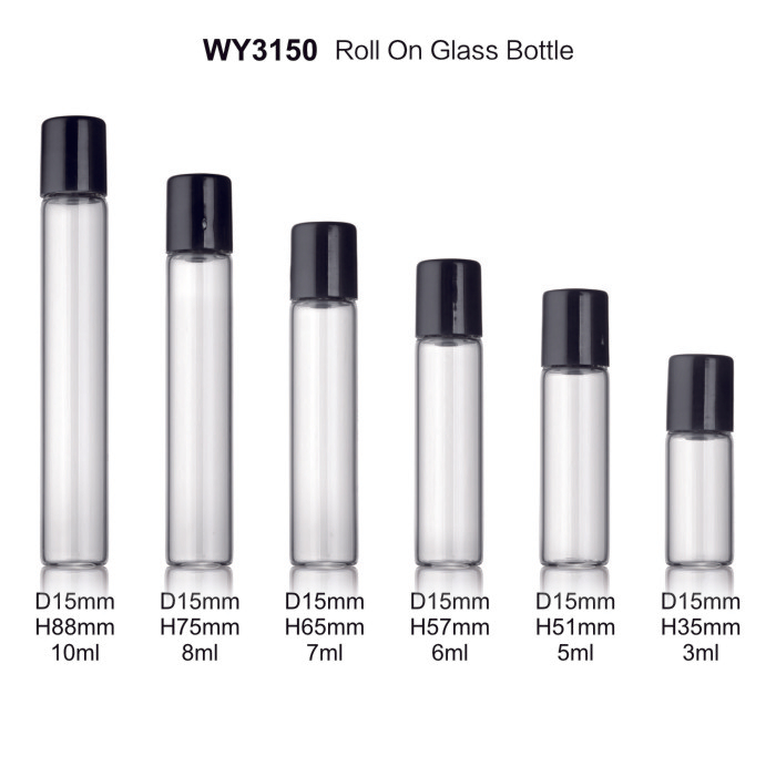 3ml 5ml 6ml 7ml 8ml Clear Roller Ball Bottles with Black Plastic Cap for Essential Oils