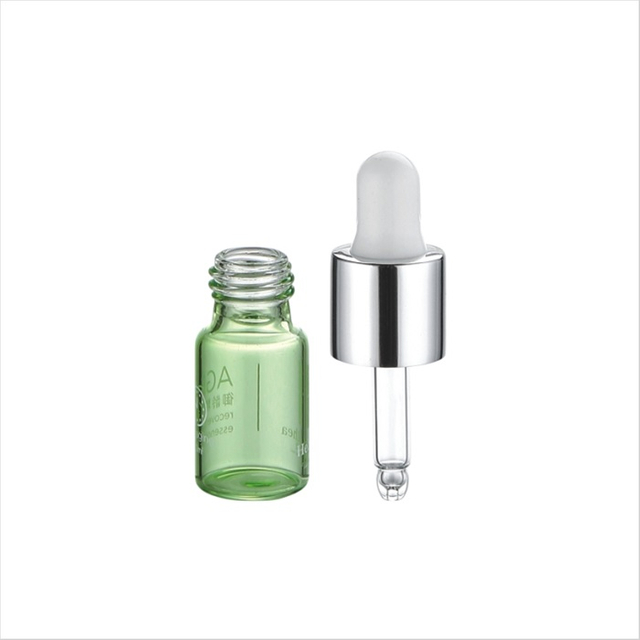 3ml 5ml 8ml 10ml Mini Green Round Glass Bottle with Shiny Silver Pump Dropper for Serum And Essential Oil