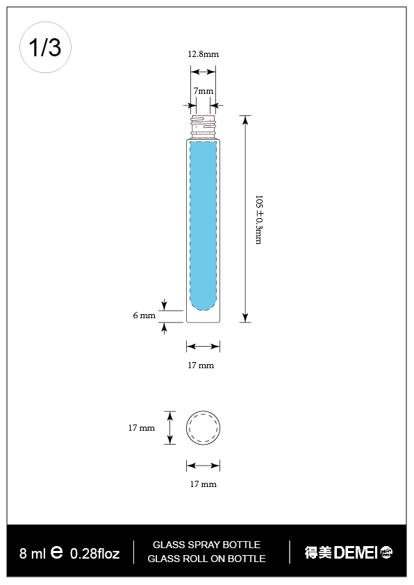 玻璃模制香水喷雾瓶和精油滚珠瓶 8ml_画板 1