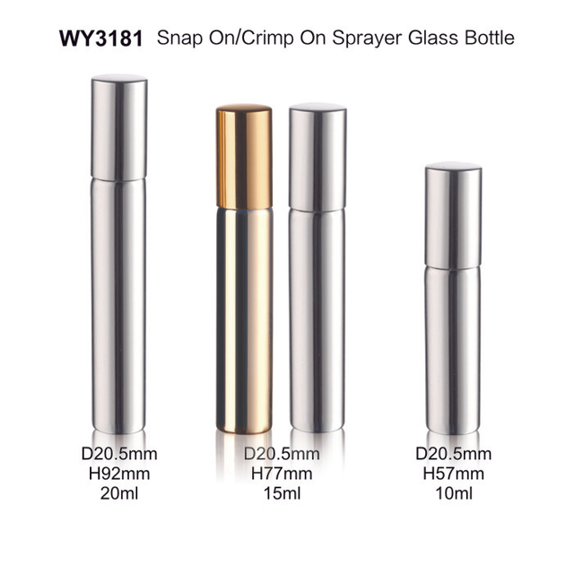 10ml 15ml 20ml Shiny Silver And Golden Color Snap on Sprayer Glass Bottle for Perfume