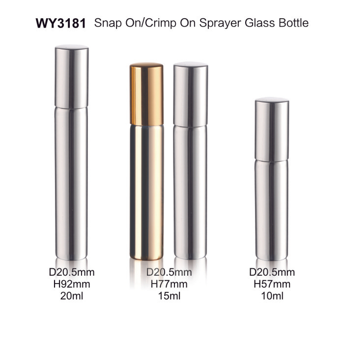 10ml 15ml 20ml Shiny Silver And Golden Color Snap on Sprayer Glass Bottle for Perfume