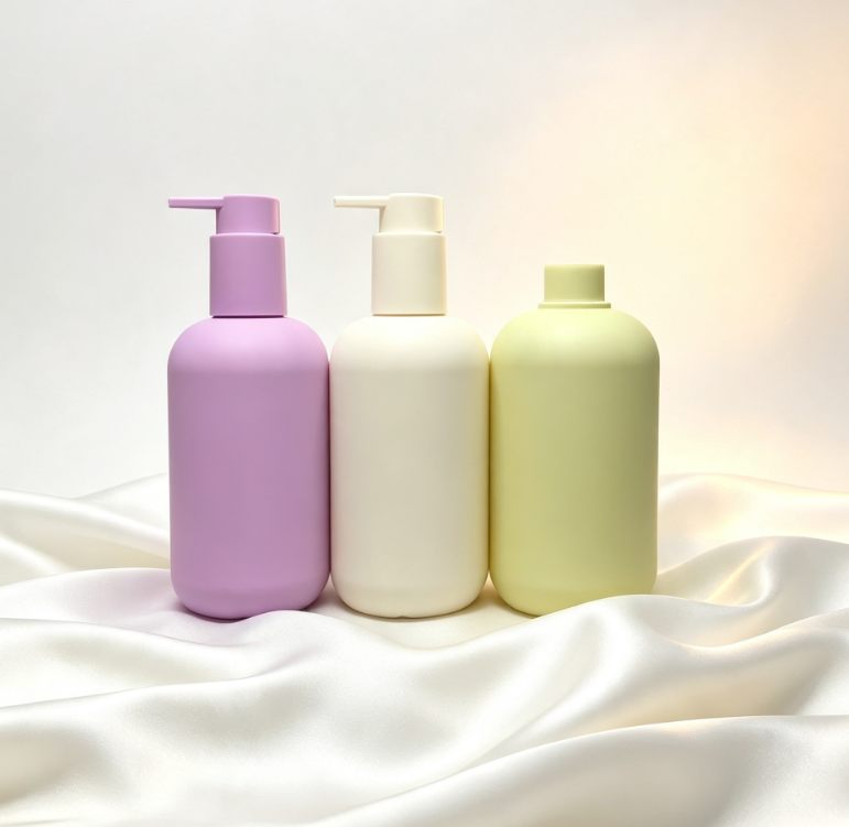 Matte Soft Touch HDPE Lotion Pump Bottle Refillable Round Plastic Bottle for Shampoo Conditioner Body Wash Custom Logo